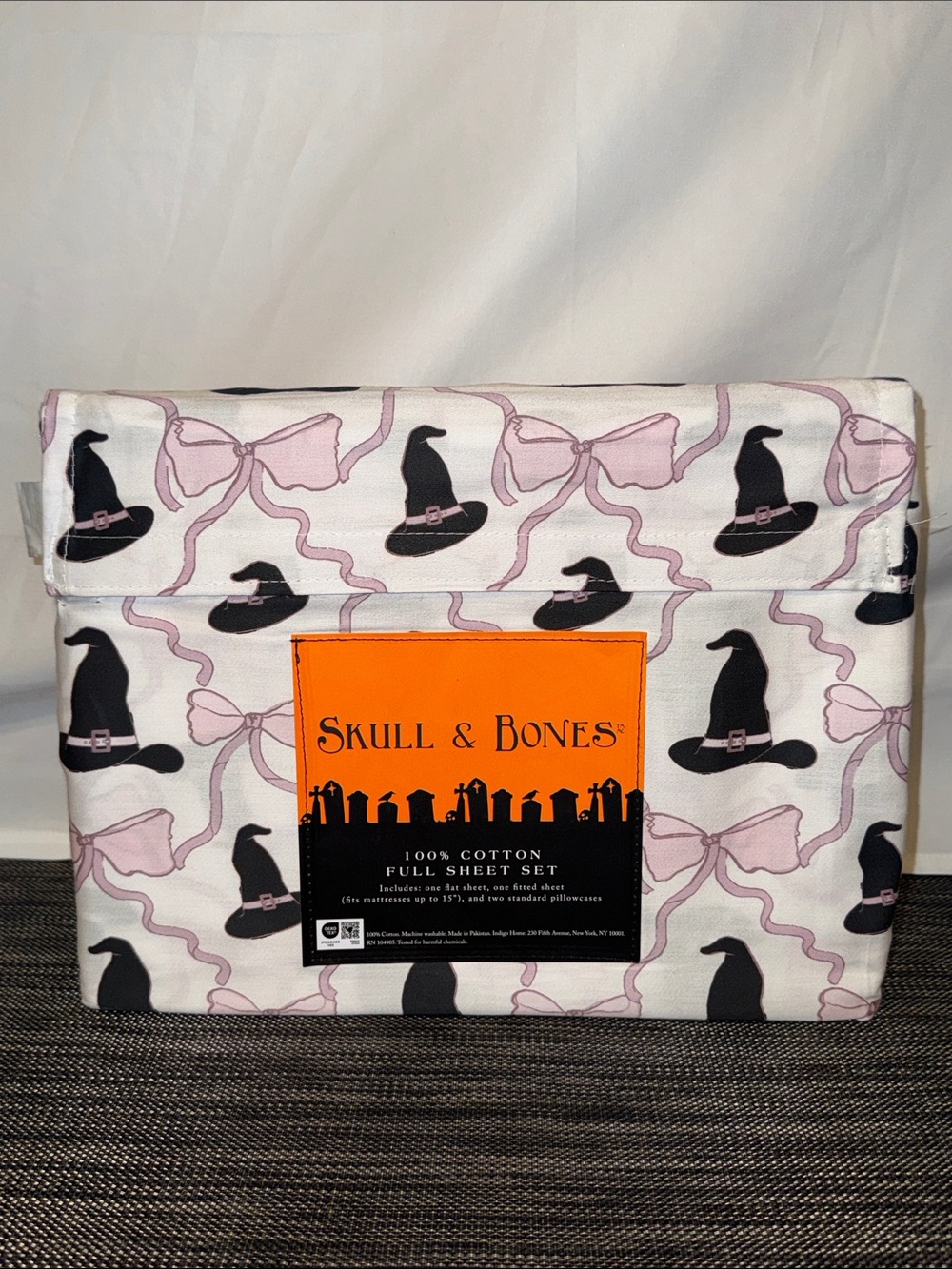 Pink Witch Hat And Bow Cotton Sheet Set